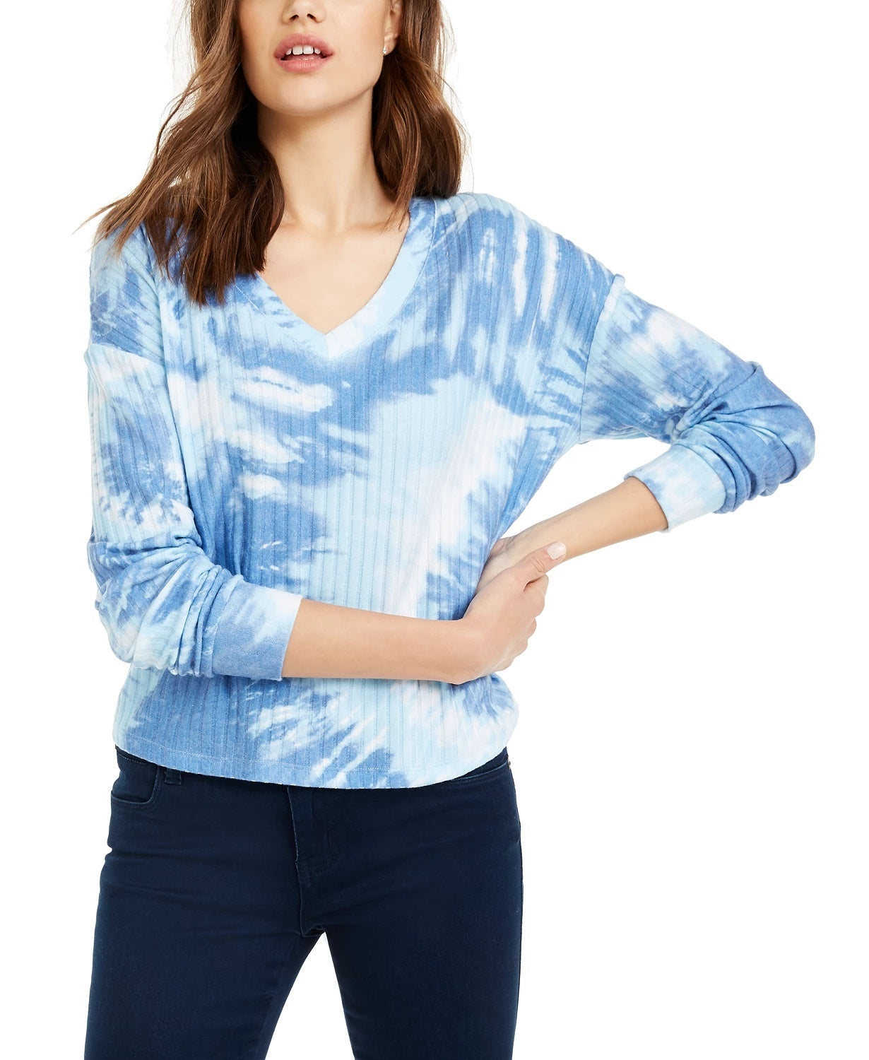 Blusa canelada tingida Crave Fame Juniors, tamanho pequeno, azul
