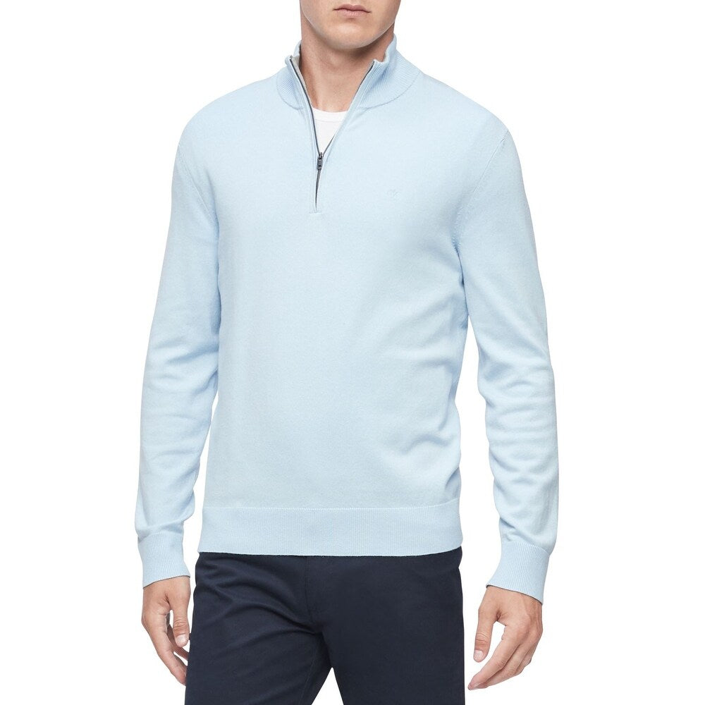 Suéter Calvin Klein Masculino com Zíper 1/4 Azul Claro Tamanho Médio