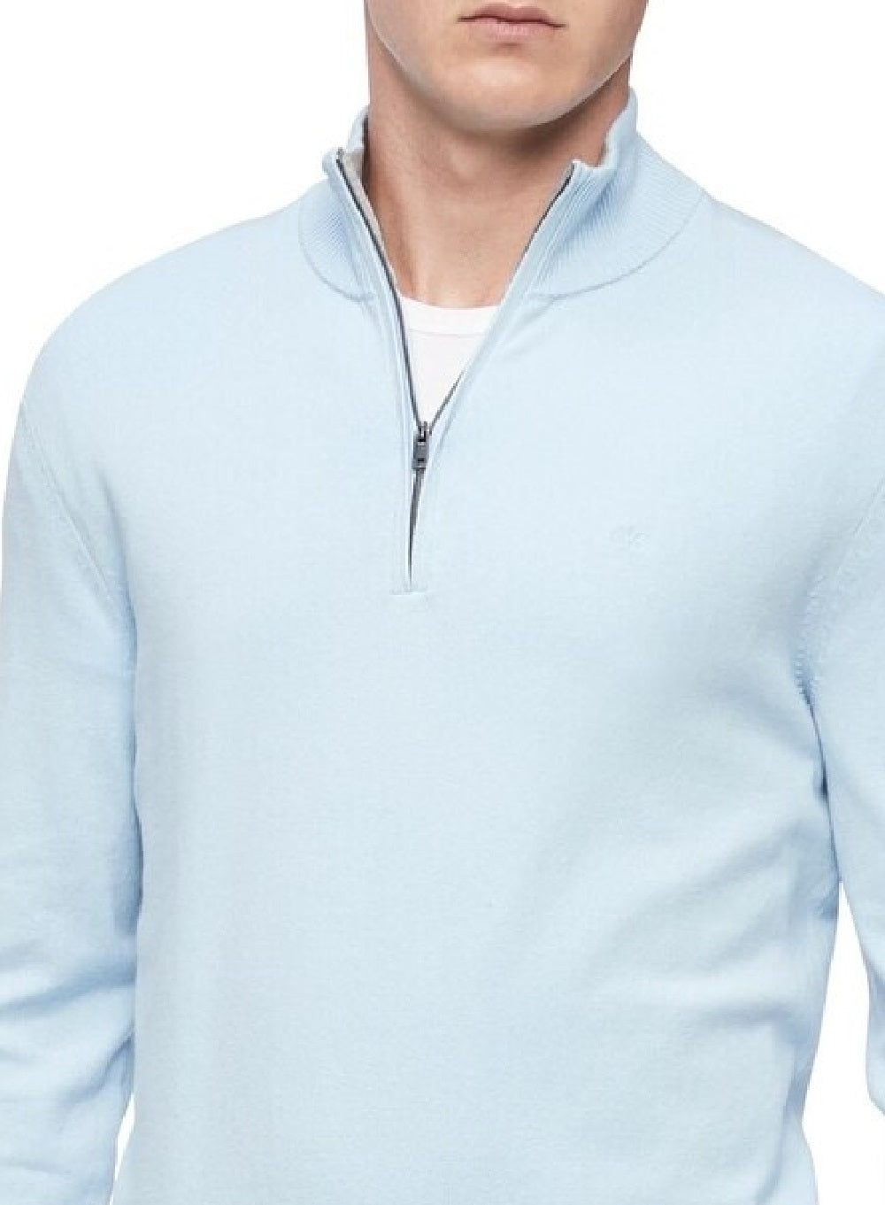 Suéter Calvin Klein Masculino com Zíper 1/4 Azul Claro Tamanho Médio