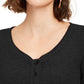Camisa Crave Fame Juniors com decote em V e botões frontais, preta, tamanho pequeno