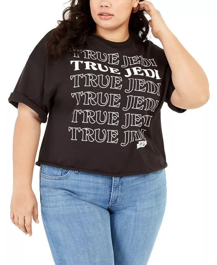 Camiseta feminina plus size True Jedi da Mighty Fine, preta, tamanho 2X