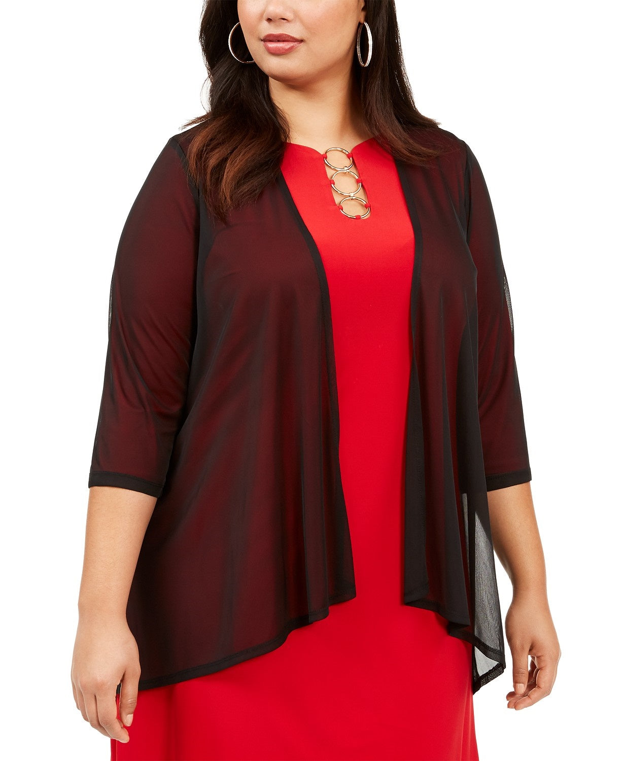 Blusa feminina plus size com frente aberta, preta, tamanho 3X