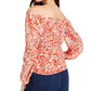 Q &amp; A Top feminino com estampa floral e ombros de fora, vermelho, tamanho médio