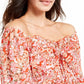 Q &amp; A Top feminino com estampa floral e ombros de fora, vermelho, tamanho médio