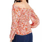 Q &amp; A Top feminino com estampa floral e ombros de fora, vermelho, tamanho extragrande