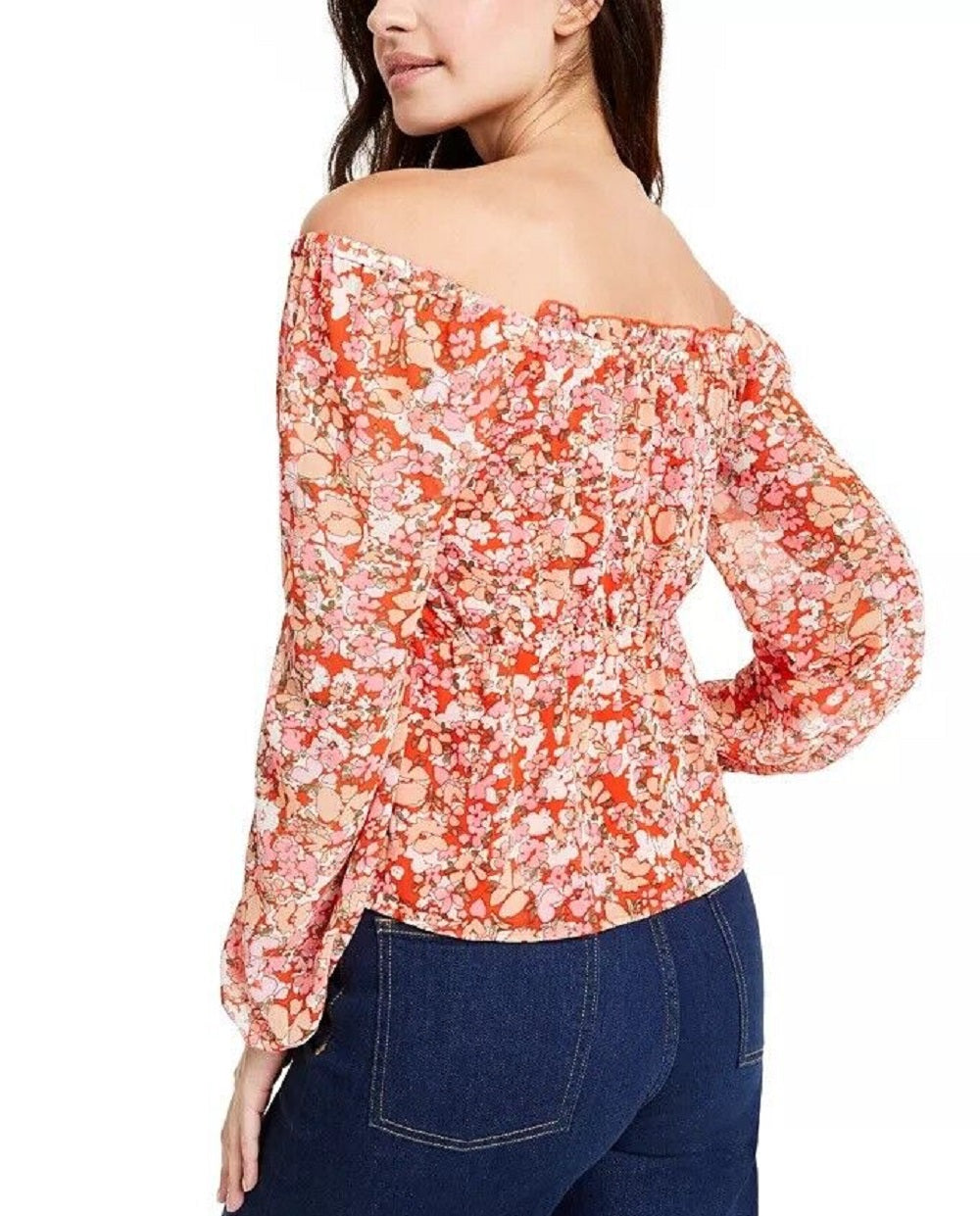 Q &amp; A Top feminino com estampa floral e ombros de fora, vermelho, tamanho extragrande