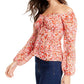 Q &amp; A Top feminino com estampa floral e ombros de fora, vermelho, tamanho extragrande