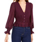 Blusa feminina Lucy Paris com decote em V e franzido, roxa, tamanho médio