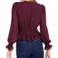 Blusa feminina Lucy Paris com decote em V e franzido, roxa, tamanho médio