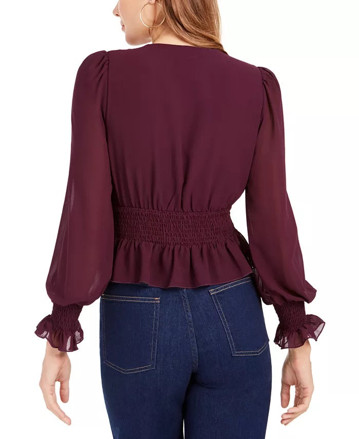 Blusa feminina Lucy Paris com decote em V e franzido, roxa, tamanho médio
