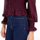 Blusa feminina Lucy Paris com decote em V e franzido, roxa, tamanho médio
