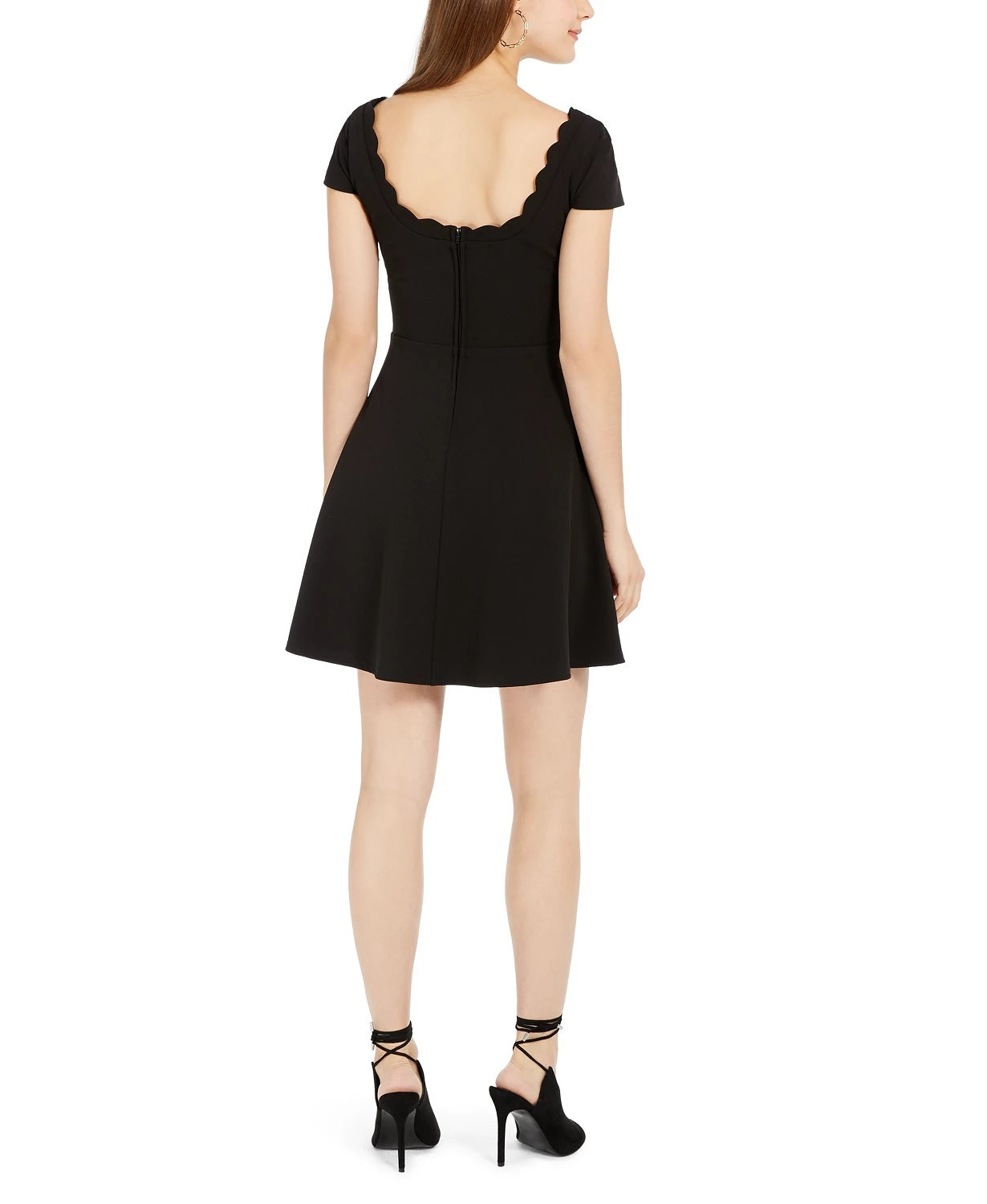 B Darlin Feminino Preto Costas Decote Recortado Manga Curta Gola Quadrada Mini Fit + Vestido de Coquetel Flare Preto 13-14
