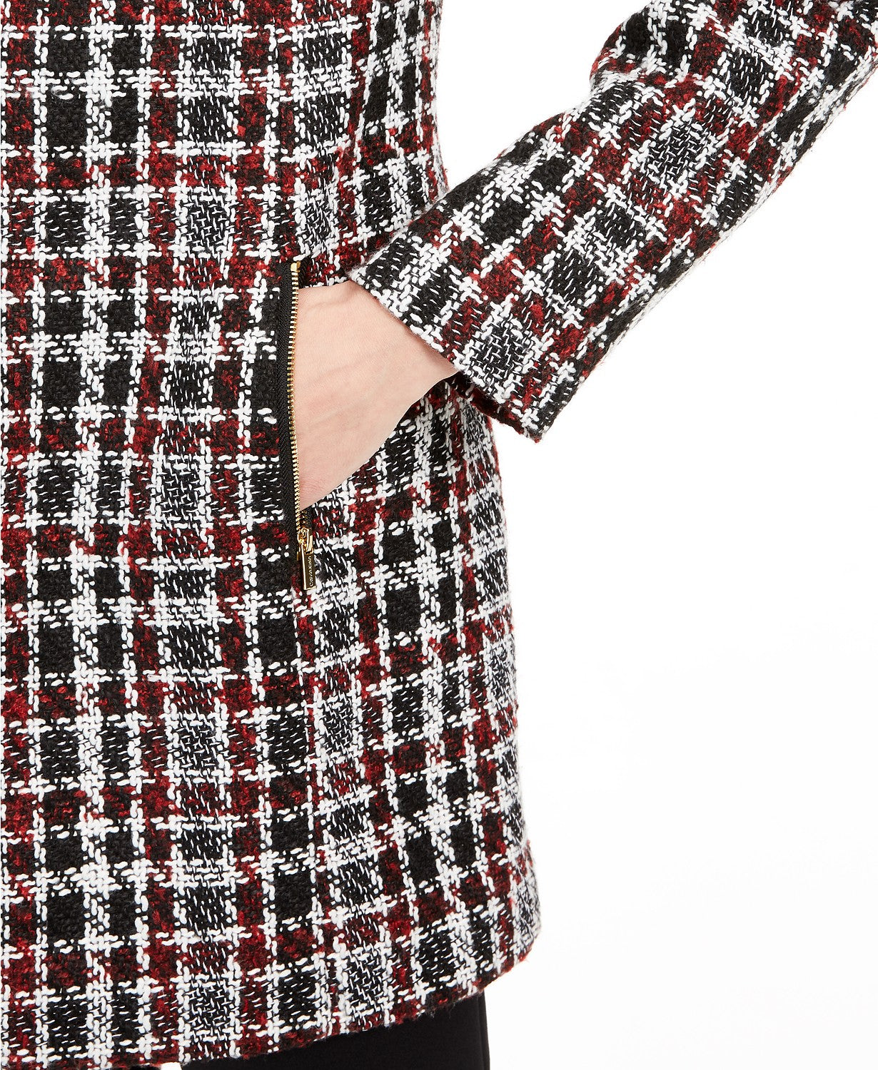 Calvin Klein Jaqueta Feminina Petite Tweed Xadrez Topper Vermelha Tamanho 2