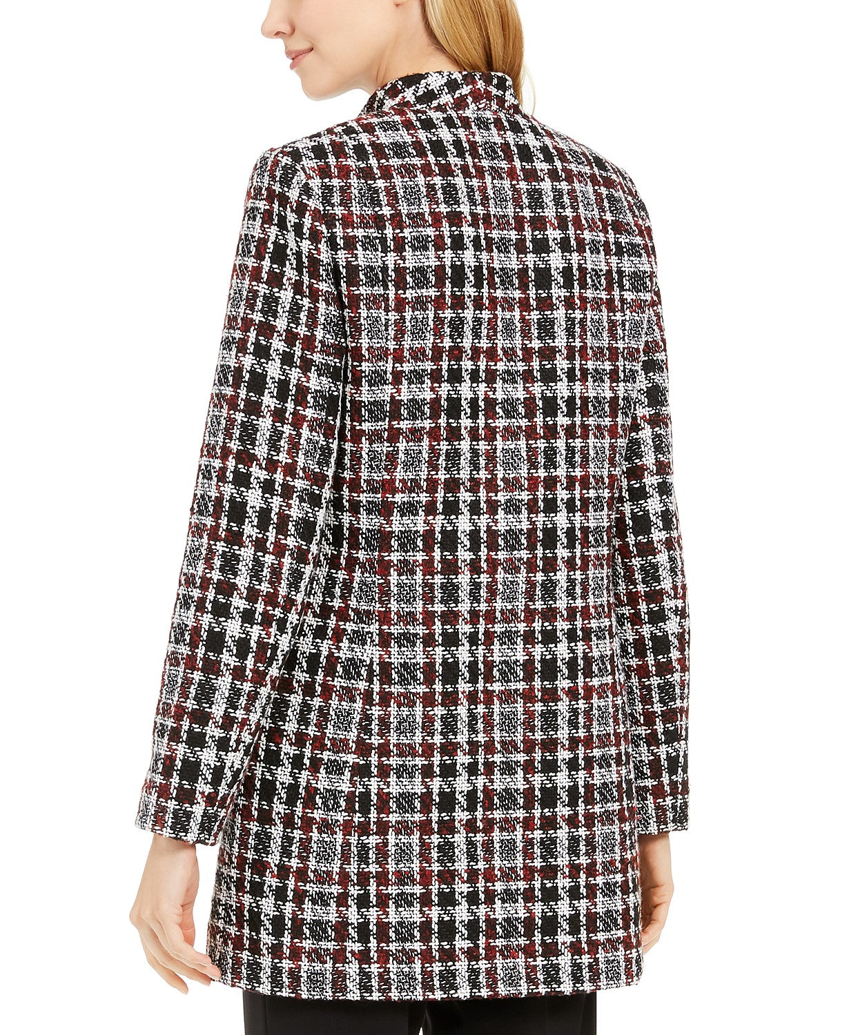 Jaqueta Calvin Klein Feminina Petite Tweed Xadrez Topper Vermelha Tamanho 8