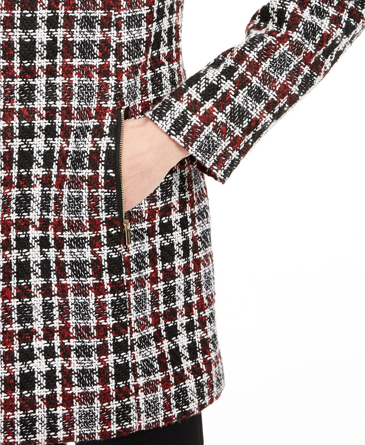 Jaqueta Calvin Klein Feminina Petite Tweed Xadrez Topper Vermelha Tamanho 8