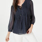 Tommy Hilfiger Blusa Feminina Manga Longa Bayview-Dot Pintuck Azul Marinho Tamanho Extra Grande