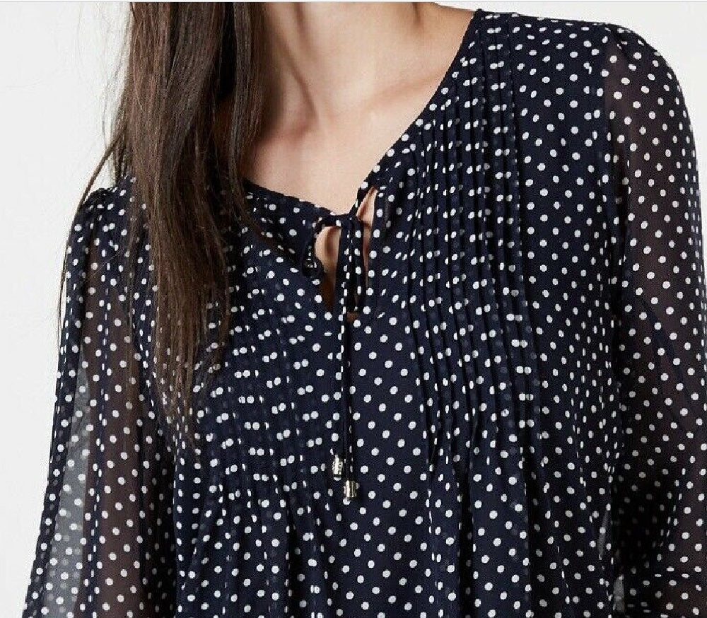 Tommy Hilfiger Blusa Feminina Manga Longa Bayview-Dot Pintuck Azul Marinho Tamanho Extra Grande