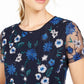 Blusa Calvin Klein Feminina Petite Floral Bordada Azul Tamanho Petite XS