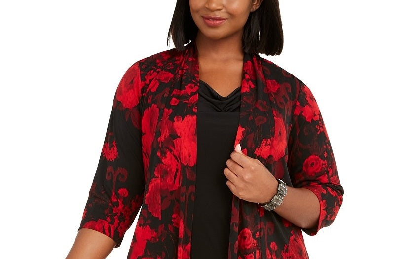 Vestido jaqueta estampado plus size feminino conectado vermelho tamanho 18W