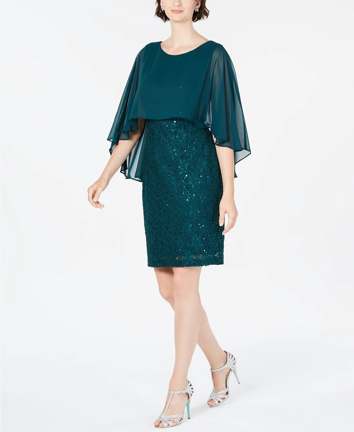 Vestido feminino pequeno com sobreposição de capa, verde escuro, tamanho 10 P