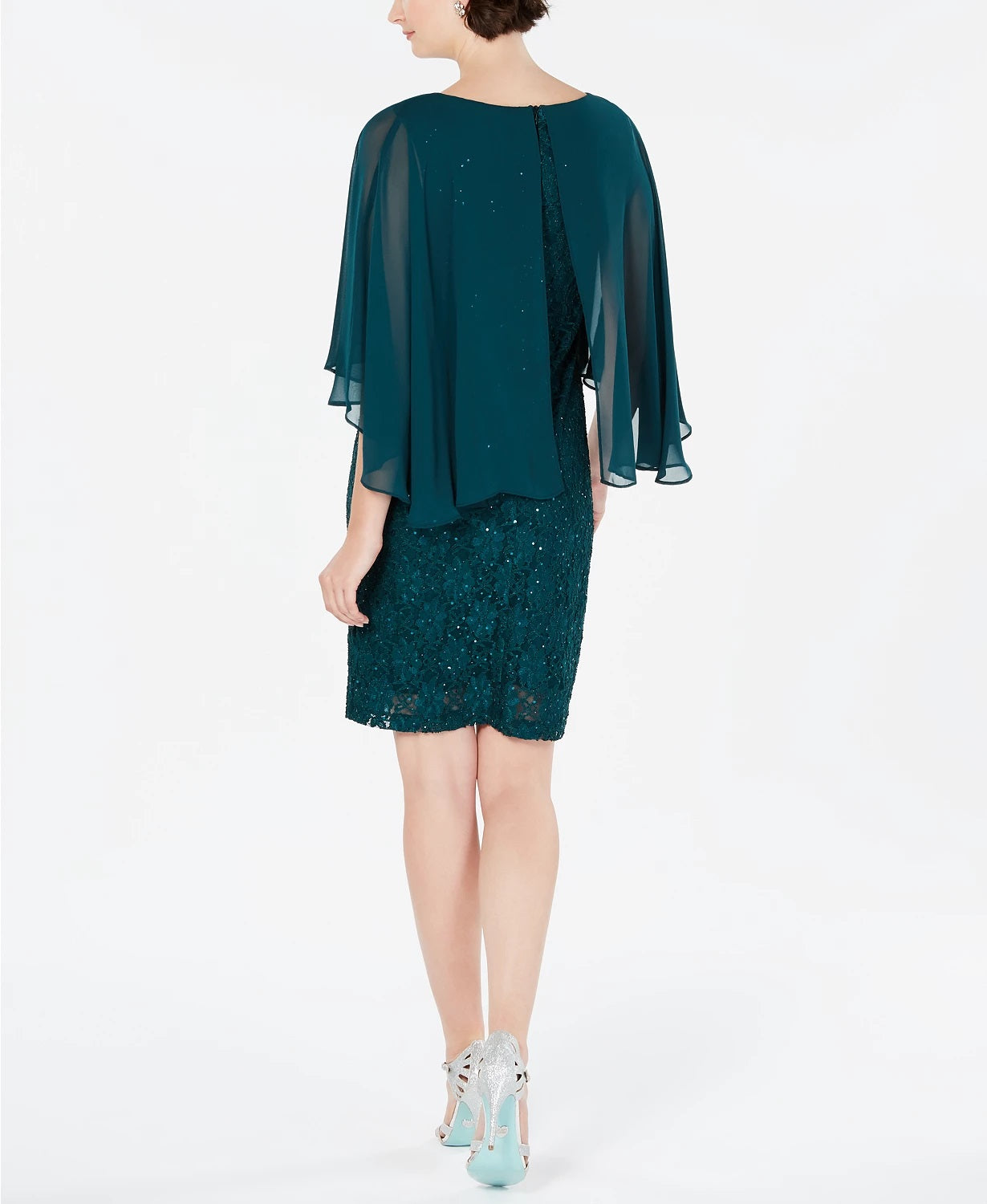 Vestido feminino pequeno com sobreposição de capa, verde escuro, tamanho 10 P