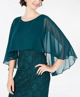 Connected Women's Petite Cape-Overlay Dress Dark Green Size 10 P