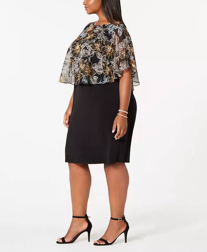 Vestido Plus Size Feminino Connected Chiffon Overlay Preto Tamanho 24