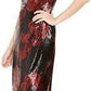 Vestido feminino com estampa floral e lantejoulas, vermelho, tamanho 12