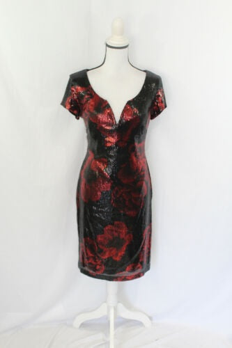 Vestido feminino com estampa floral e lantejoulas, vermelho, tamanho 12