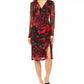 Vestido midi de manga comprida com babados e babados Connected feminino, vermelho, tamanho 14