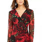 Vestido midi de manga comprida com babados e babados Connected feminino, vermelho, tamanho 14