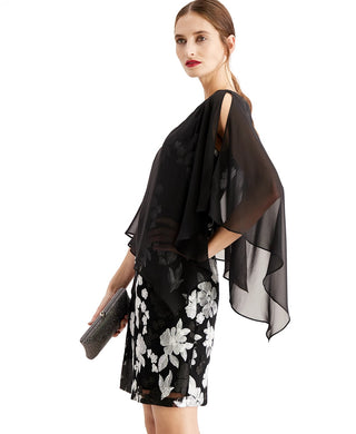 Vestido Capelet de Chiffon Bordado Feminino Connected Preto Tamanho 8