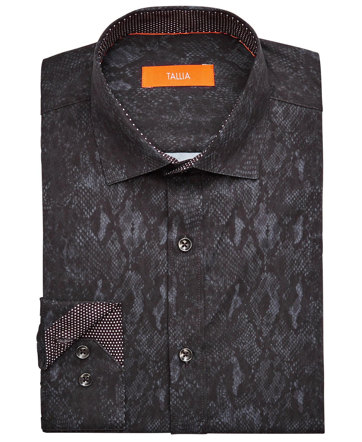 Camisa social masculina Tallia Slim-Fit Performance Stretch com estampa de pele de cobra, preta, tamanho 16-32-33