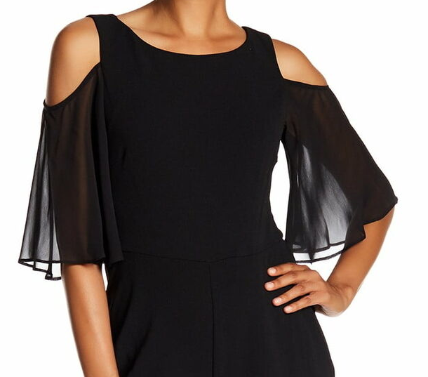 Macacão feminino Connected de chiffon com ombros descobertos, preto, tamanho 16