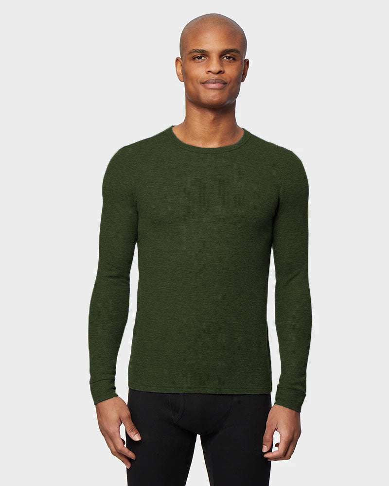 Camisa de gola redonda com camada de base masculina 32 Degrees, verde oliva, tamanho pequeno