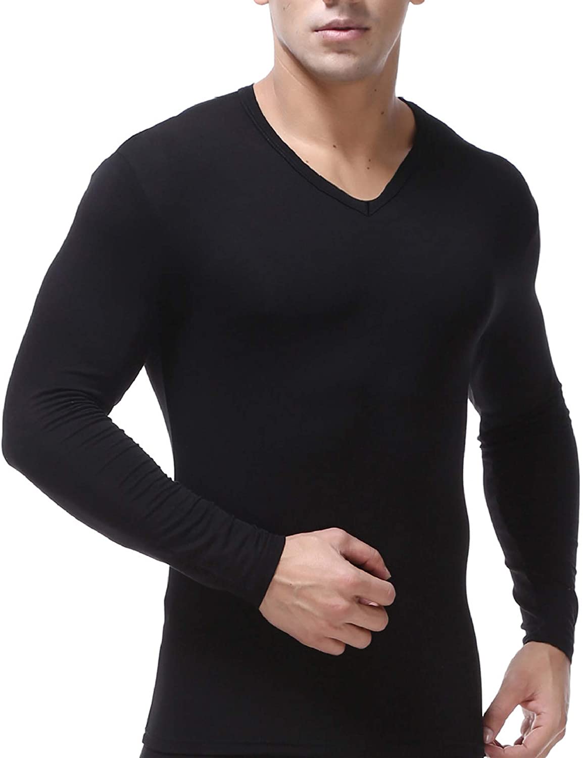 Camisa de base masculina 32 Degrees com decote em V, preta, tamanho grande