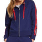 Tommy Hilfiger Moletom com capuz feminino com logotipo esportivo e zíper, azul, tamanho pequeno