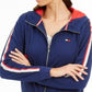Tommy Hilfiger Moletom com capuz feminino com logotipo esportivo e zíper, azul, tamanho pequeno