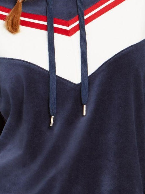 Tommy Hilfiger Sport Velour Chevron Pullover Hoodie Feminino Azul Tamanho Grande