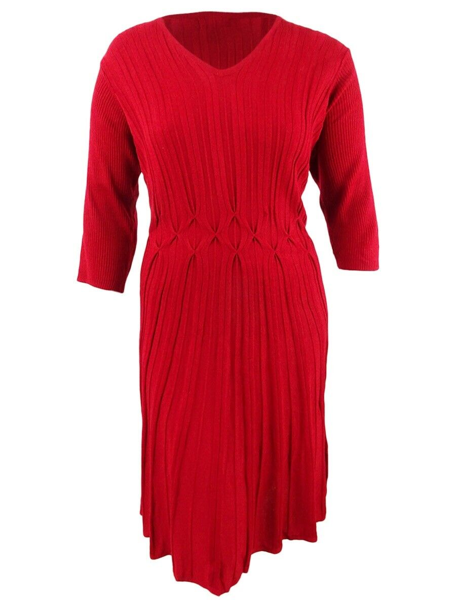 Vestido suéter texturizado plus size feminino conectado vermelho tamanho 2X