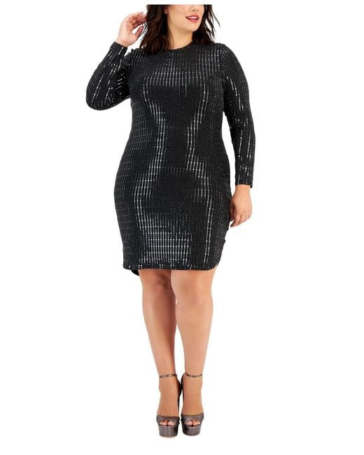 Vestido bodycon metálico plus size da B Darlin feminino, preto, tamanho 20