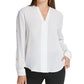 Blusa feminina DKNY com botões e pregas, branca, tamanho médio