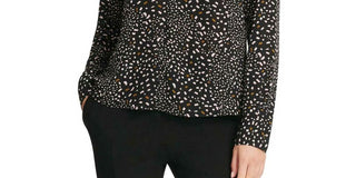 Blusa feminina DKNY com estampa de confete e gola torcida, cinza escuro, tamanho M
