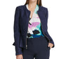 Jaqueta peplum feminina DKNY de camurça sintética com zíper frontal, azul-marinho, tamanho 14