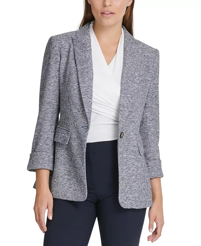 Blazer DKNY Feminino Marled com Um Botão Azul Tamanho 16