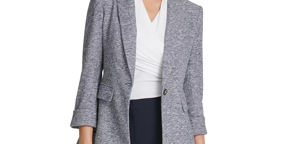 Blazer DKNY Feminino Marled com Um Botão Azul Tamanho 16
