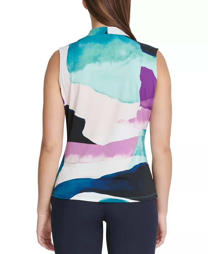 Top DKNY Feminino com Decote em V e Nó Torcido, Preto, Tamanho Grande