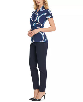 DKNY Women's Side-Ruched Top Blue Size Large