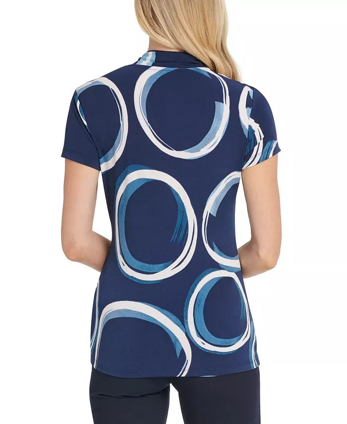 Blusa feminina DKNY com franzido lateral, azul, tamanho médio