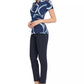 Blusa feminina DKNY com franzido lateral, azul, tamanho médio